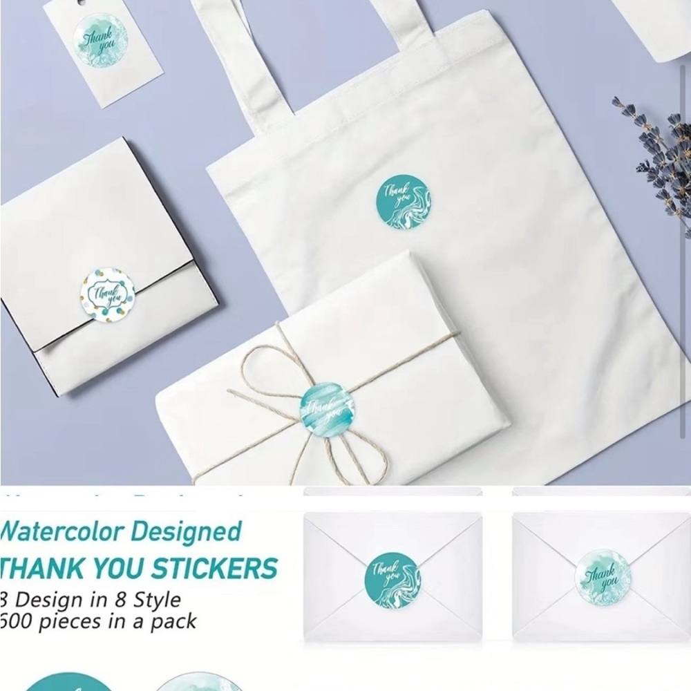 500- Thank You Stickers Roll - Teal and White - Picture 3 of 3